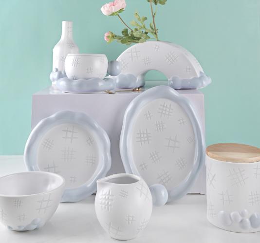 Dòng sản phẩm Bộ đồ ăn bằng gốm dạng lưới dập nổi Healing: Chiếu sáng không gian gia đình với kết cấu nhẹ nhàng